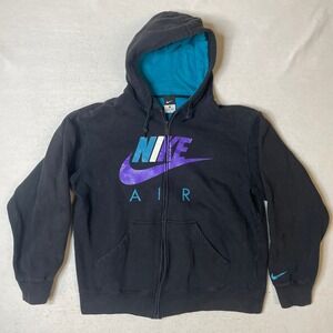 Nike Air Full Zip Hoodie Sweatshirt Black Blue Purple Mens Size L Made in Canada